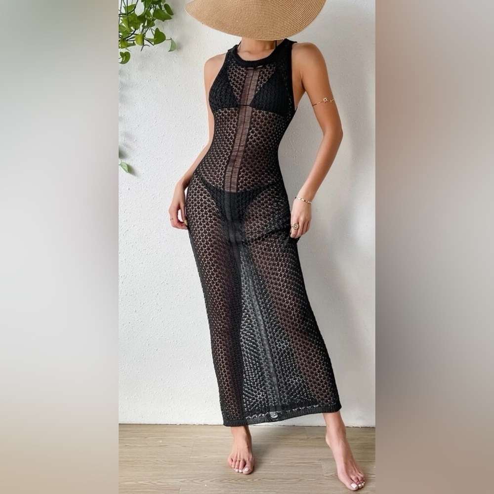 Woman SHEIN  black Hollow Out Cover Up Maxi Dress sleeveless size M never worn